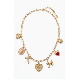 5/$15 🩷 MUST BUNDLE Gold Heart & Charm Necklace with Pink and Red Accents